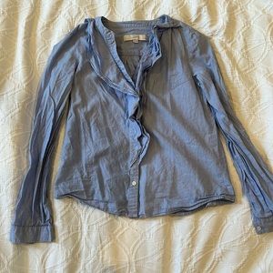 Ann Taylor Loft blue ruffled blouse size XXS petite